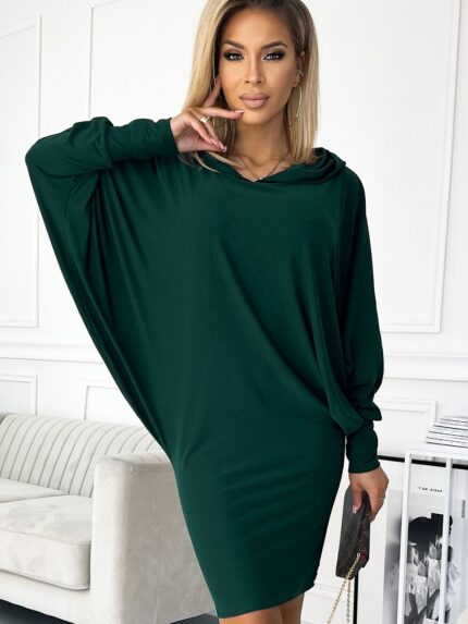 Numoco Green Suede-Texture Batwing Daydress Versatile Style Polish Made 175013