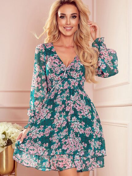 Elegant Chiffon Daydress Flowy Elastic Waist Sleeves Luxurious Feel Polish Made 95 Polyester 5 Elastane (177058)