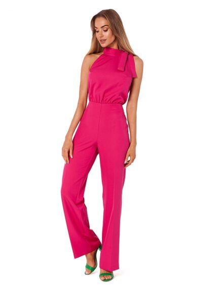Stunning Halter Neckline Pantsuit Elegant Tie Detail Hidden Zipper Pockets (177535)