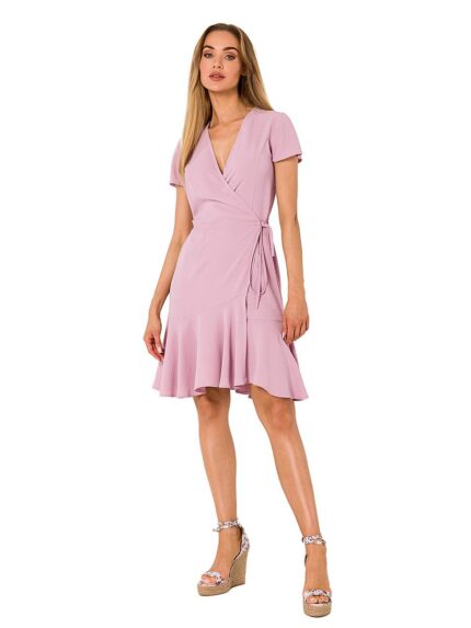Effortless Chic Airy Ruffle Side Tie Short Sleeve Overlap Daydress (177555)