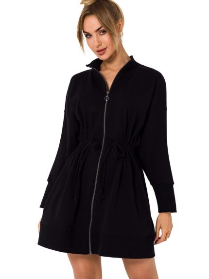 Stylish Multifunctional Zipper Sweatshirt Dress with Cutouts and Lacing (177587)