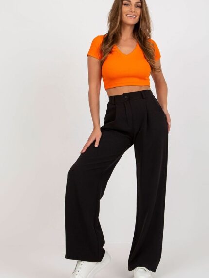 Elegant High Waisted Pleated Trousers with Zipper and Button Side Pockets Italy Moda (179679)