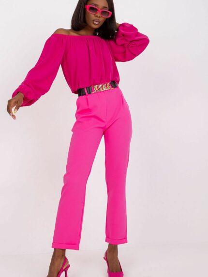 Elegant High Rise Trousers Versatile Elastic Waistband Side Pockets (179696)