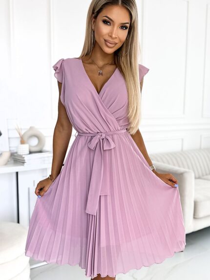 Numoco Polish Chic Dirty Pink Chiffon Frill Shoulder Cocktail Dress (181125)