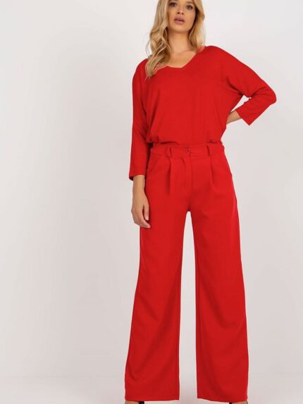 Elegant High Waisted Pleated Trousers with Pockets Button Zipper Closure (181351)