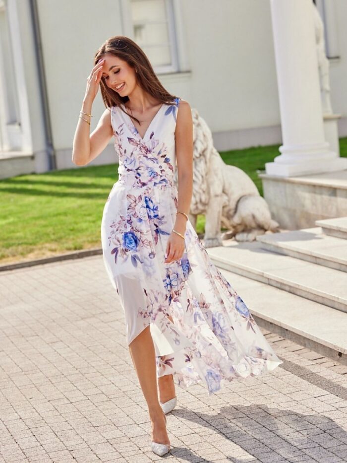 Stunning Chiffon Maxi Dress Asymmetrical Floral Print Polish Made (182426) lomora.store