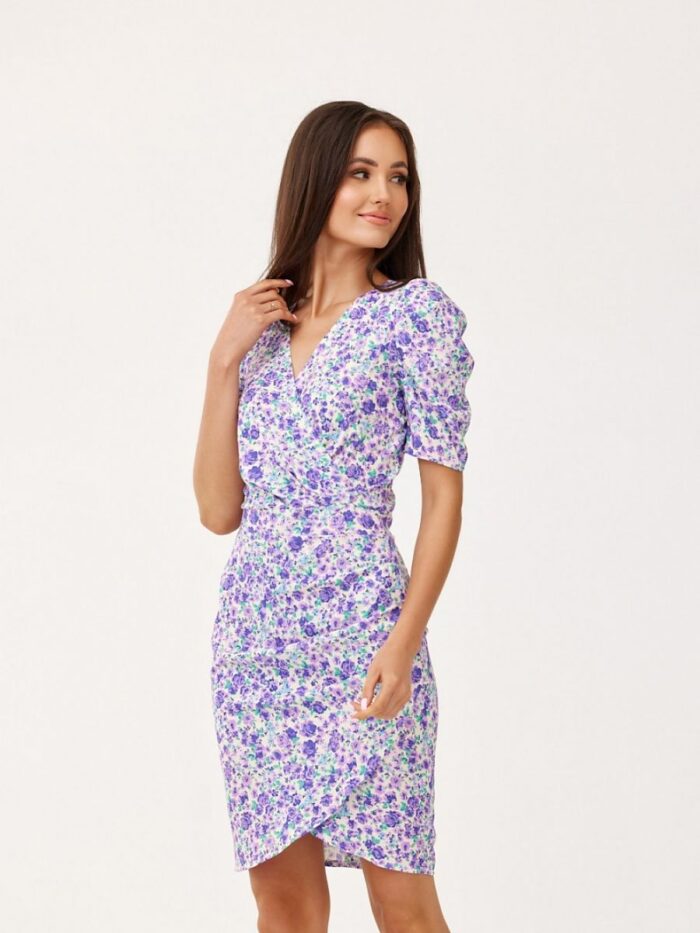 Stunning Polish Made Envelope Neckline Mini Dress Ruffled Sleeves & Creases (182430) lomora.store