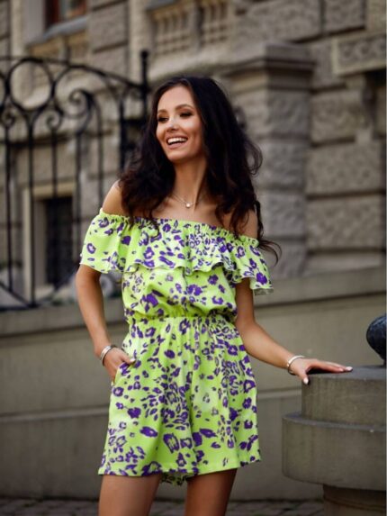 Elegant Summer Jumpsuit Boho Chic Spanish Neckline Ruffle Polish Made Comfortable Loose Fit (182604)