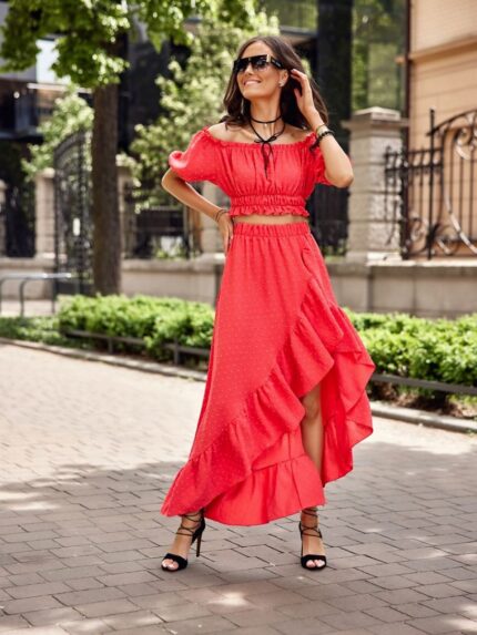 Elegant Asymmetrical Blouse Skirt Set Soft Fabric Polish Made Summer Outfit (182619)
