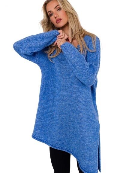 Luxurious Polish Made Asymmetrical V Neck Long Sleeve Chunky Knit Women's Sweater (184693)