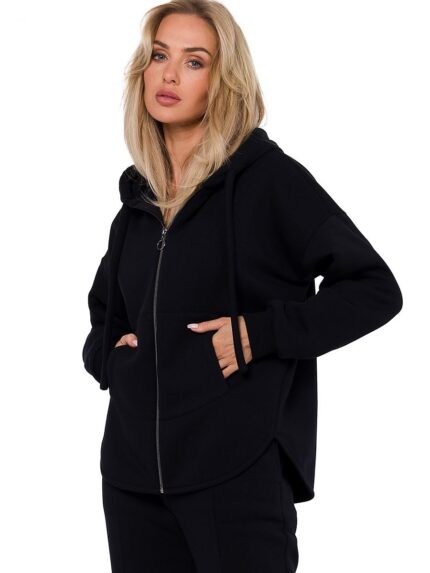 Luxury Polish Knitted Zipper Sweatshirt Extended Back Kangaroo Pocket (184714)