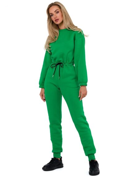 Elegant Polish-Made Womens Long Sleeve Zipper Suit Waist Ties Side Pockets (184813)