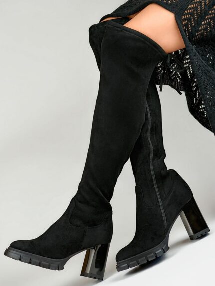 Bottes d'hiver élégantes avec doublure en fourrure Eco-Suede Talon aiguille Chaud Confortable (421010)