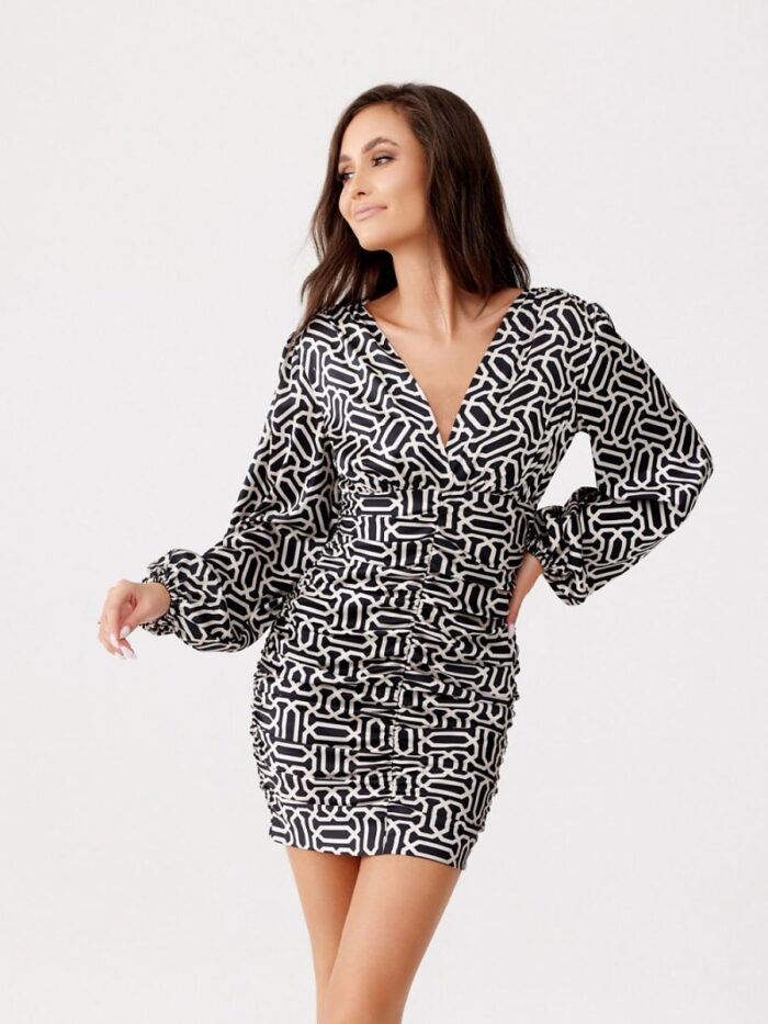 Stunning Polish Fitted Dress V-Neckline Puff Sleeves Chic Silhouette (186764) lomora.store