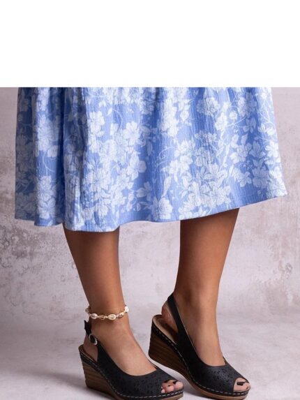 Elegant Black Wedge Sandals Summer Shoes Comfortable Durable Stylish High Heel Easy Buckle Fastening (212076)