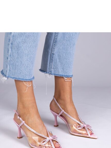 Gemre Kloksi Pink Transparent Zircons High Heel Sandals Elegant Luxury Footwear (212785)