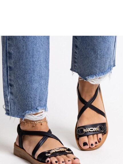 Stylish Black Gold Buckle Sandals Innovative Summer Comfort Fashion (212793)
