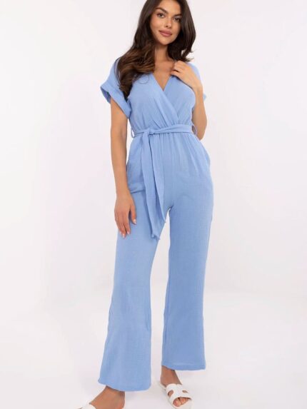 Elegant Breathable Cotton Jumpsuit Versatile Wrap V-Neck Style Perfect for Work or Play (213067)