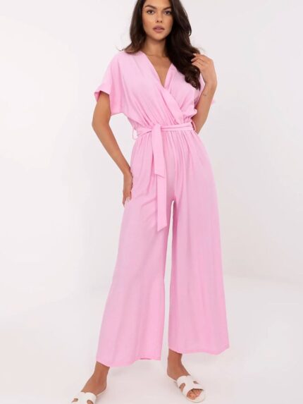 Luxurious Viscose Nylon Jumpsuit Elegant Wrap Neckline Versatile Style Office to Evening Wear (213077)