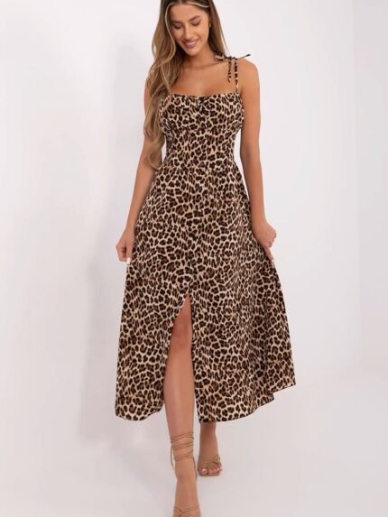 Stunning Animal Print Midi Dress Comfortable Fit Flattering Silhouette (213224)