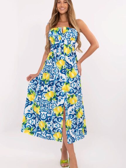 Effortless Chic Lemon Print Midi Dress Breathable Comfortable Adjustable Straps Padded Cups (213308)