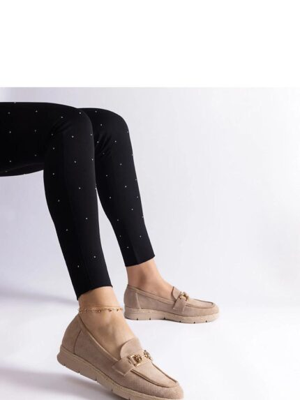 Beige Eco Suede Openwork Wedge Moccasins Women's Elegant Comfortable Spring Summer Shoes Gemre (207173)