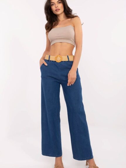 High Waisted Wide Leg Women's Jeans Comfortable Cotton Blend Versatile Style Italy Moda (213549)
