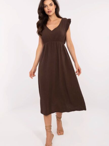 Light Airy Muslin Midi Dress Summer Style Sweetheart Neckline Lacing Back Cotton Comfort (213555)