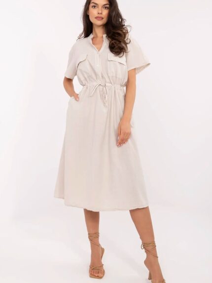 Flared Cotton Summer Dress Sweetheart Neckline Midi Length Elegant Tie Waist Perfect Everyday Style (213597)