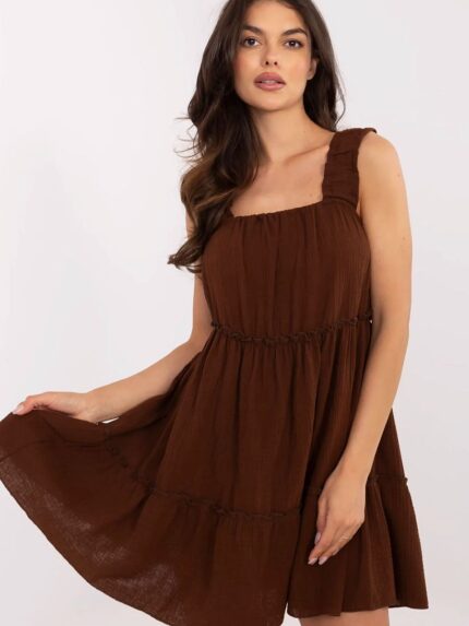 Muslin Cotton Summer Dress Airy Lightweight Below Knee Square Neckline Ruffle Hem Perfect Days (213605)