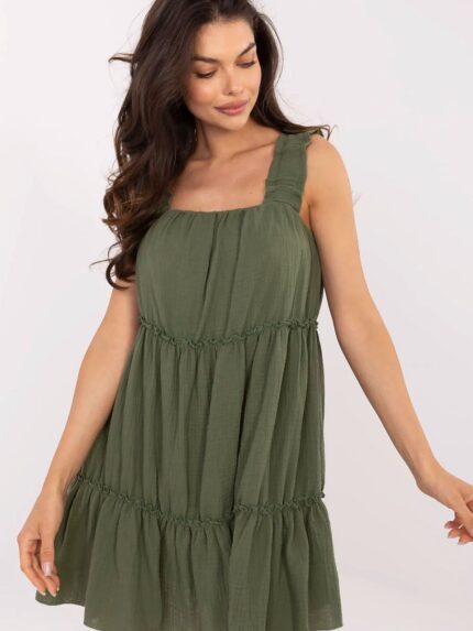 Muslin Cotton Summer Dress Flared Cut Knee Length Square Neckline Lightweight Breathable Perfect for Warm Days (213607)
