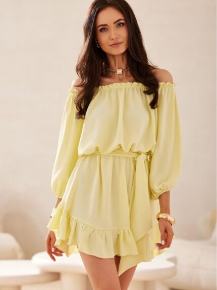 Giulia Dress: Spanish Neckline Summer Charm Sensual Lightweight Ruffle Hem Feminine Freedom Perfect for Summer (213624)