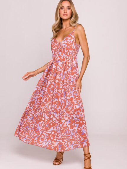 Jacquard Sundress Multicolor Print Adjustable Straps Flared Silhouette Polish Design Perfect Summer Dress (213662)