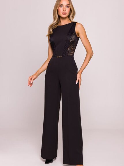 Elegant Lace Panel Jumpsuit Women's Formal Evening Occasion Polish Design Slimming Silhouette (213667)