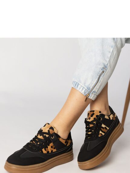 Black Leopard Print Sneakers Stylish Gemre Women's Shoes Comfortable Fashionable Athletic Footwear (213762)