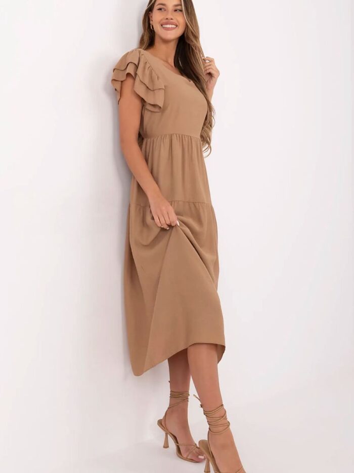 Flared Summer Dress Feminine Midi Viscose Blend Ruffle Sleeves Elegant Work or Everyday Wear (213807) - Image 2