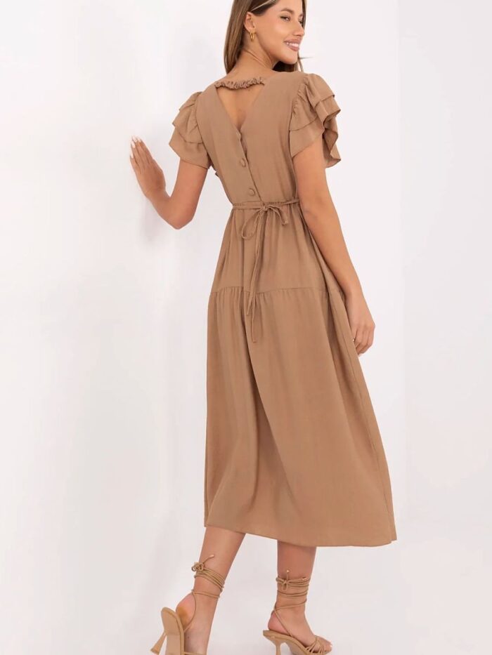 Flared Summer Dress Feminine Midi Viscose Blend Ruffle Sleeves Elegant Work or Everyday Wear (213807) - Image 3