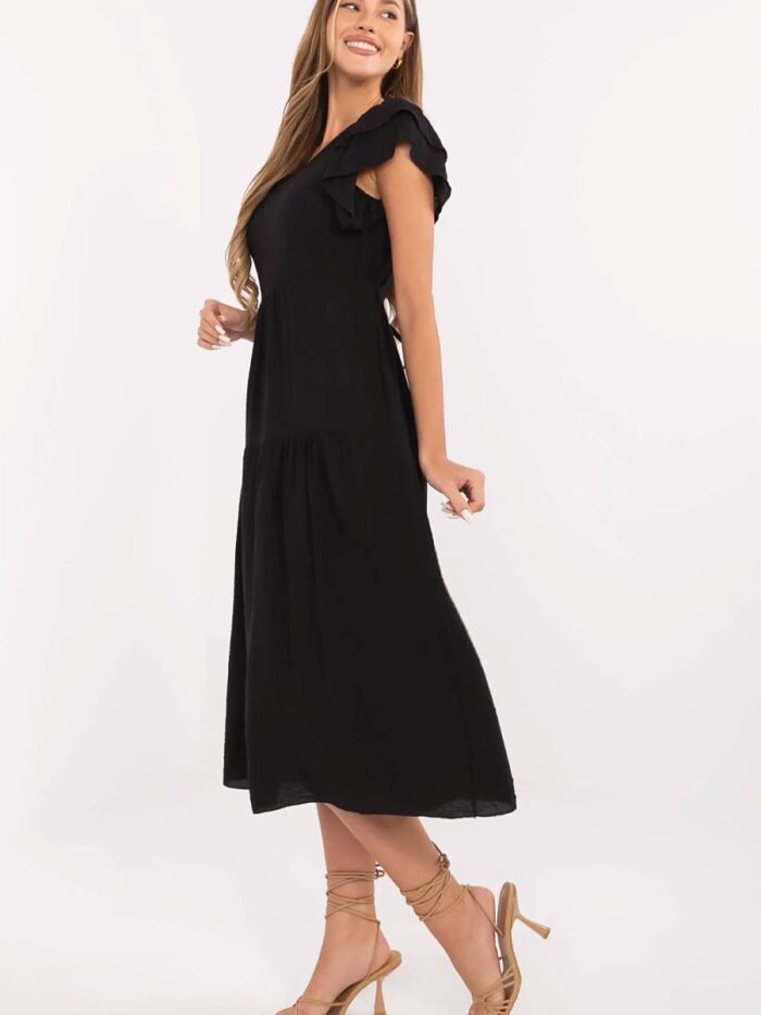 Flared Summer Dress Viscose Nylon Blend Midi Length Elegant Feminine V Neck Italy Moda (213809) - Image 2