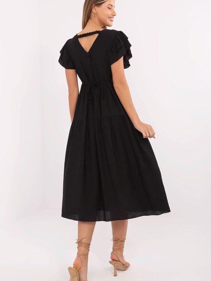 Flared Summer Dress Viscose Nylon Blend Midi Length Elegant Feminine V Neck Italy Moda (213809) - Image 3