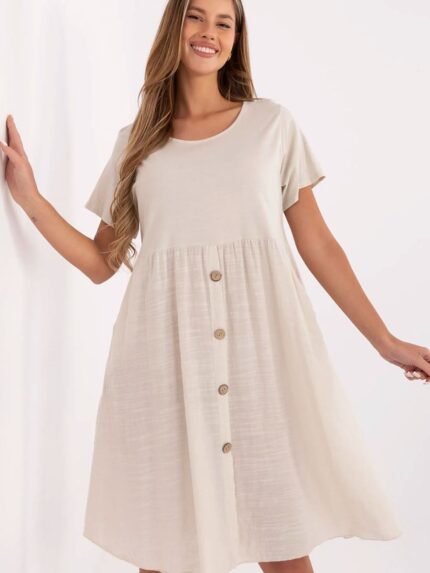 Light Cotton Flared Summer Dress Breathable Chic Knee Length with Pockets Italy Moda (213824)