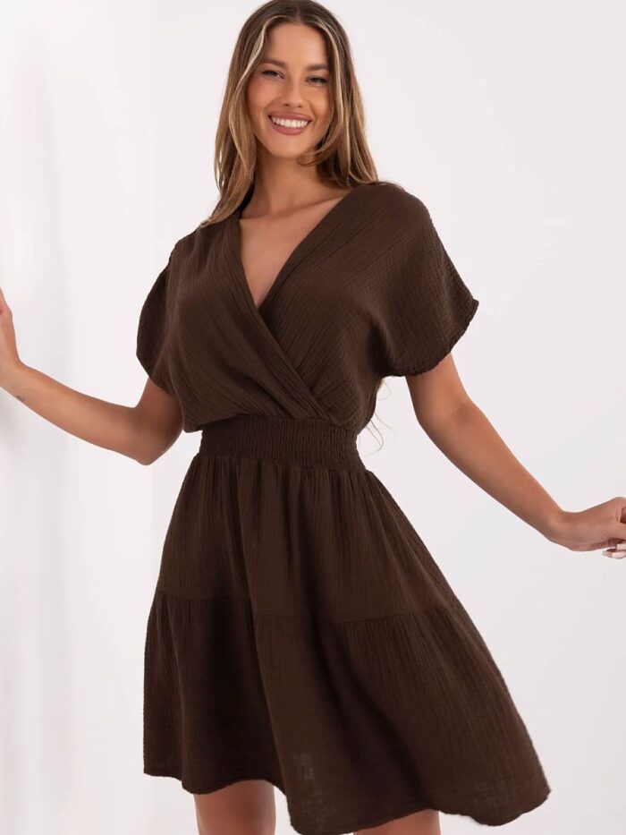 Light Airy Muslin Summer Dress Natural Cotton Flared Cut Wrap Neckline Comfortable Chic (213834) - Image 1