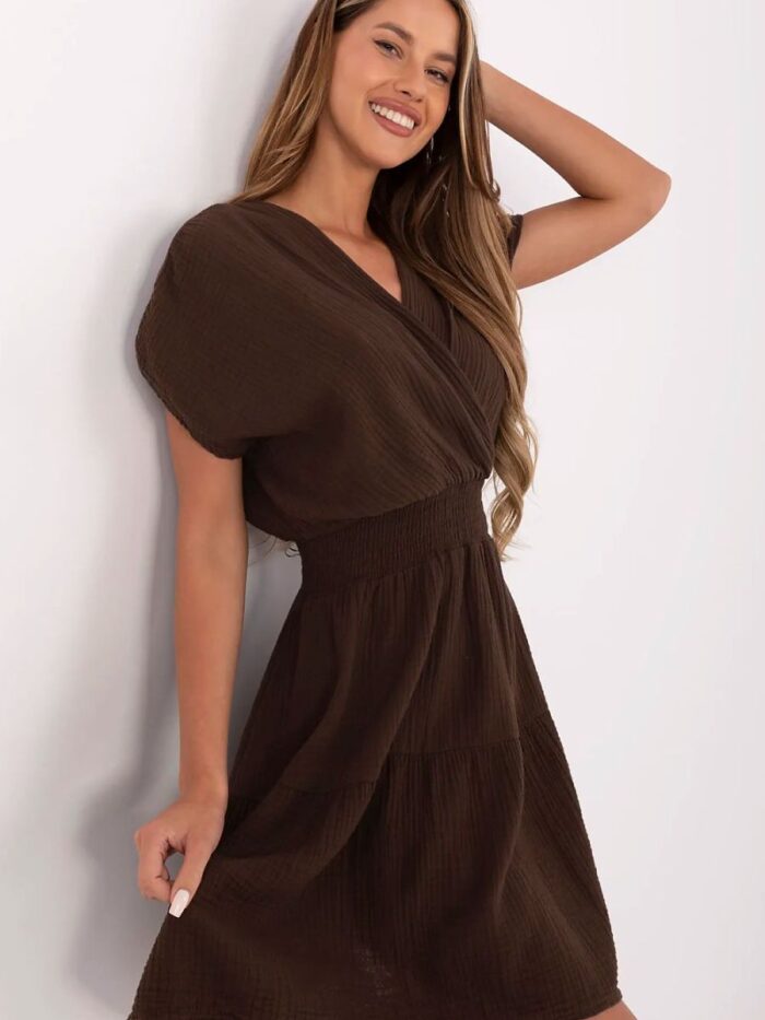 Light Airy Muslin Summer Dress Natural Cotton Flared Cut Wrap Neckline Comfortable Chic (213834) - Image 2