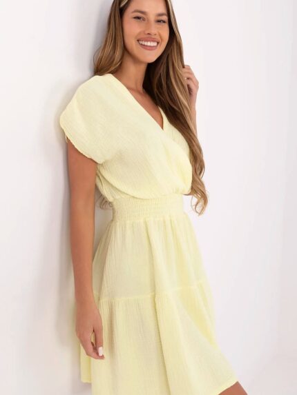 Light Cotton Muslin Summer Dress Flared Knee Length Wrap Neckline Italy Moda Perfect Airy (213837)