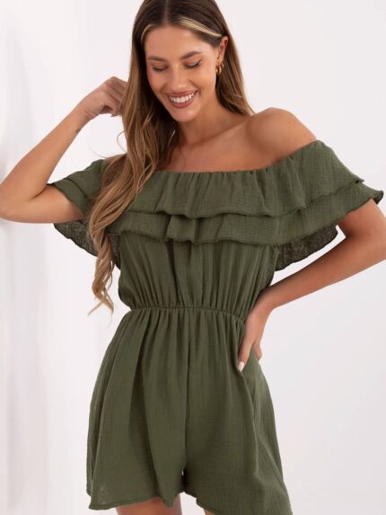 Effortless Summer Style Muslin Jumpsuit Off-Shoulder Ruffle Natural Cotton Lightweight Comfortable Perfect Fit (213851)