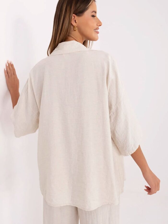 Boho Viscose Linen Shirt Women's Lightweight Elegant Casual Top Versatile 3/4 Sleeve Blouse (214056) - Image 3