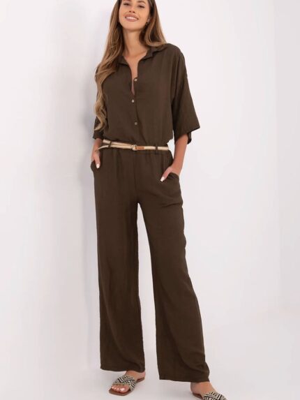Boho Wide Leg Linen Trousers Women's High Waisted Elegant Summer Pants Italy Moda (214059)
