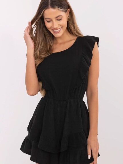 Muslin Cotton Jumpsuit Women's Sleeveless Summer Romper Cute Ruffle Tie Back Everyday Wear (214063)