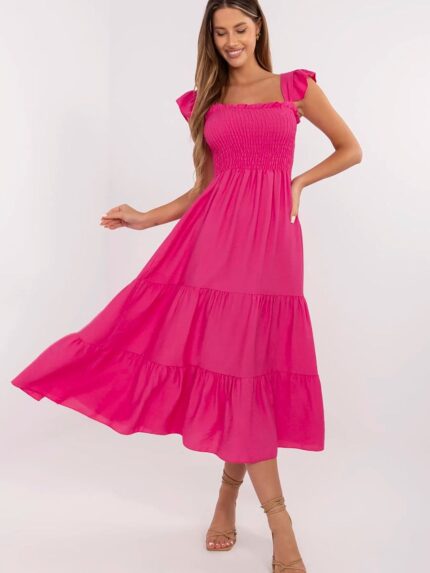 Flirty Flared Summer Dress Airy Viscose Blend Midi Length Effortless Style Trendy Neckline (214072)