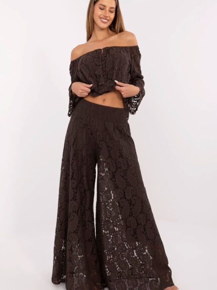 Lace Palazzo Pants Women Elegant Wide Leg Trousers Italy Moda Stylish Comfort Work Party (214294)
