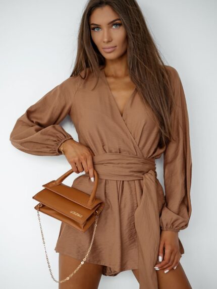Flowing Feminine Jumpsuit Elegant Wrap Neckline Waist Tie Perfect Summer Outings Receptions Evenings (214423)